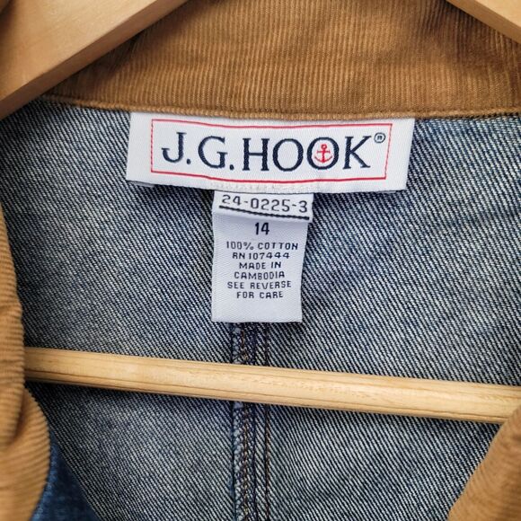 J.G. Hook Denim Jean Jacket Womens Size 14 Blue Dark‎ Wash Tan Corduroy Collar - Picture 3 of 10